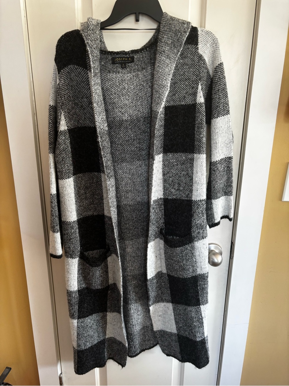 Joseph Black and White Buffalo Plaid Hooded Cardigan